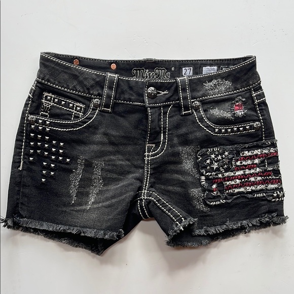 Miss Me Black Denim Patriotic Shorts Size 27